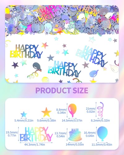 Image of 600 PCS Iridescent Happy Birthday Confetti, Multi-Color Birthday Confetti Metallic Foil Balloon Confettis Table Decorations for Party, Baby Shower, DIY Arts and Crafting