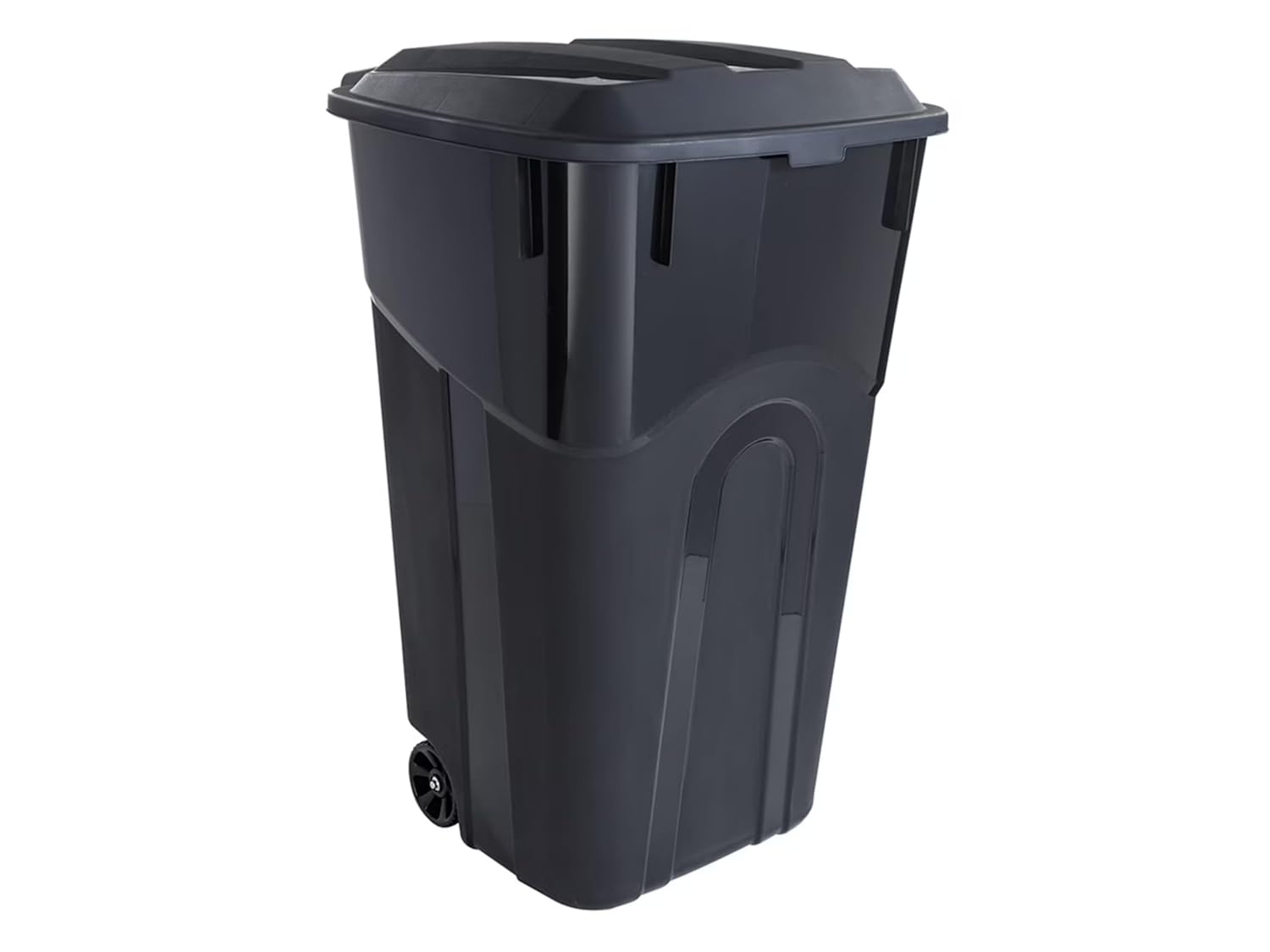 32 Gallon Wheeled Heavy Duty Plastic Garbage Can with Secure Hinge Lid, Easy Grip Handle & Rugged Wheels, Suitable for Indoor Outdoor Use