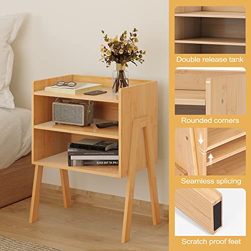Bigbiglife Bamboo Nightstands Set Of 2, Stackable Bedside Tables With 2-Tier Open Storage Compartments, Modern Side Table, End Table With Solid Bamboo Legs For Bedroom - Easy To Assemble, 2 Pack #TOP5