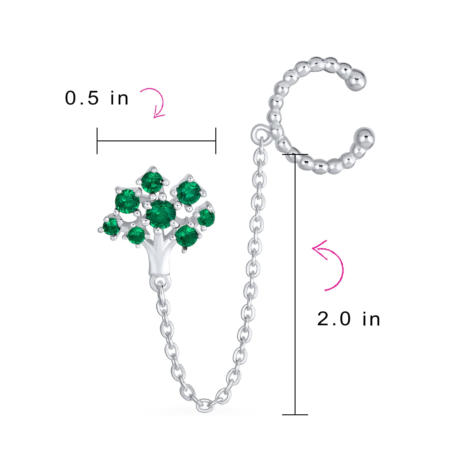 Helix Kette & Kabel Ohrringe Manschette Knorpel Ohrläppchen CZ Grün Familie Baum Des Lebens Ohrringe Für Frauen .925 Sterlingsilber
