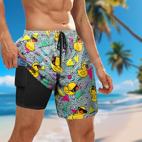 2 in 1 Mens Swim Trunks with Compression Liner 80s 90s Boardshorts Quick Dry Beach Shorts2