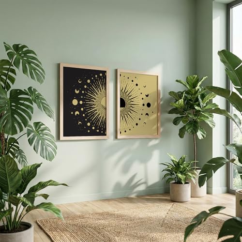 Image of NoWorries Sun & Moon Theme Wall art paintings for home decoration - Wall Decor frames for living room, Bedroom and Office (13x19inches) (Sun & Moon Art) Set of 2 Big frames (Art-4)