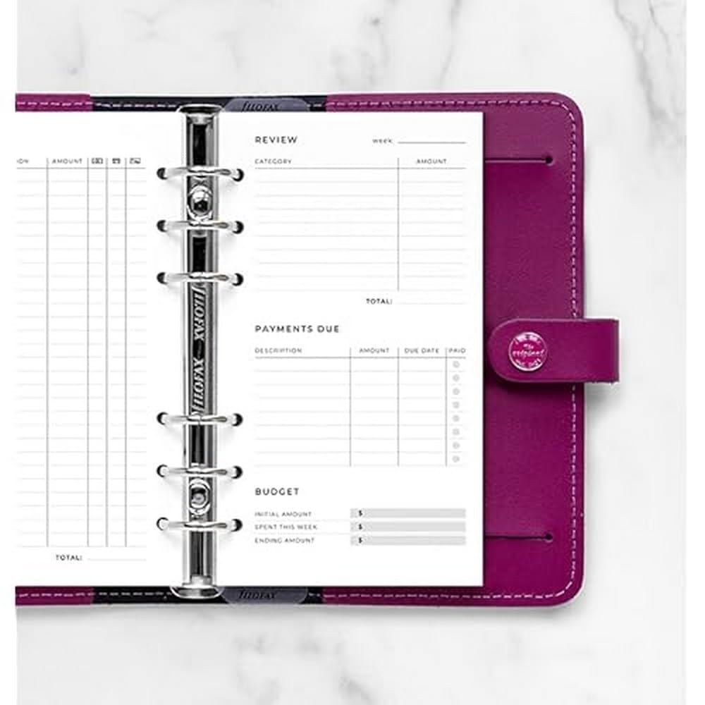 Filofax Personal size Expenses Tracker Notepaper Refill - Minimal Design 132850