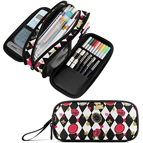 Image of Fustylead Alice Chess Board Pen Pencil Case with Zipper Makeup Pouch Cosmetics Bag Multi-Purpose Travel Bag Office Organizer Box for Boys Girls Teens