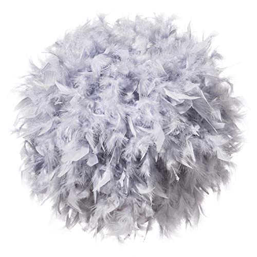 Waneway Pendentif abat-jour à plumes blanches pour plafond, abat-jour non électrique avec bague de réduction d'ombre pour salle de séjour, salle à manger,Diamètre 30 cm,gris