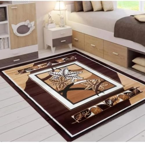 Image of Premium Brown Area Rug 6x8 Feet - Luxury Soft Floral Living Room Carpet Anti-Slip Bedroom Rug