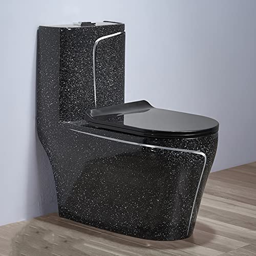 CABGON Black Bright Spotted Toilet, One Piece Toilet Household Luxurious Quiet Comfortable Seat Height Elongated Dual Flush European Style Flush Toilet for Hotel, Bathroom A-305mm CABGON Black Bright Spotted Toilet, One Piece Toilet Household Luxurious Quiet Comfortable Seat Height Elongated Dual Flush European Style Flush Toilet for Hotel, Bathroom A-305mm