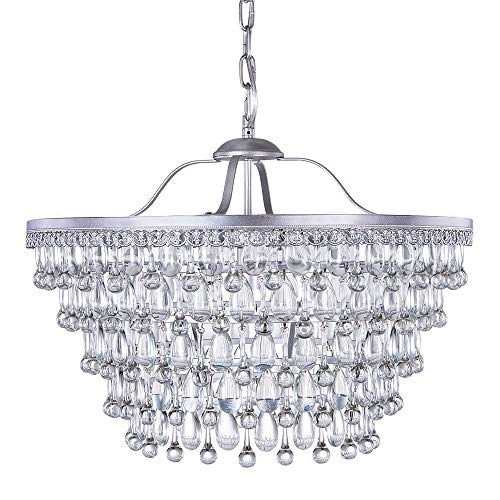 Wellmet 20 Inch Crystal Chandeliers, 6 Lights 5 Tiers Crystal Light, Adjustable Ceiling Pendant Lights, Modern Hanging Chandelier Lighting Fixture for Dining Room, Bedroom, Hallway, Bar, Kitchen, Bath