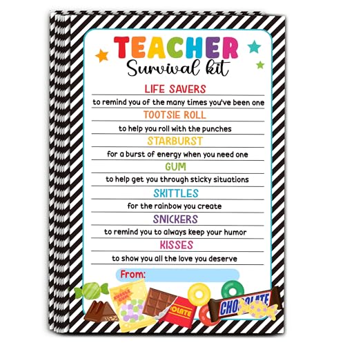 HandEasy 40 Pcs Teacher Survival Kit Gift Tag Colorful Candy Theme Teacher Appreciation Tags for Gift Bags First Day of School Gifts for Teachers - KA01
