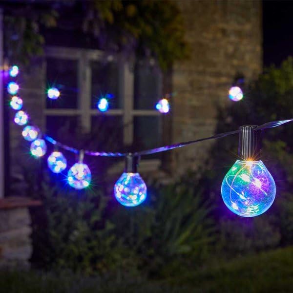 Garden Mile Outdoor String Lights Mains Powered 14m, Multicolour LED Festoon Lights Waterproof Garden String Lights