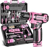DEKO Werkzeugkoffer Gefüllt, 133-teilig Werkzeug Set für Reparaturen im Haushalt und Heimwerken, mit Bohrschrauber 12 V Akkuschrauber Bohren und Anziehen/Lösen von Schrauben, Rosa