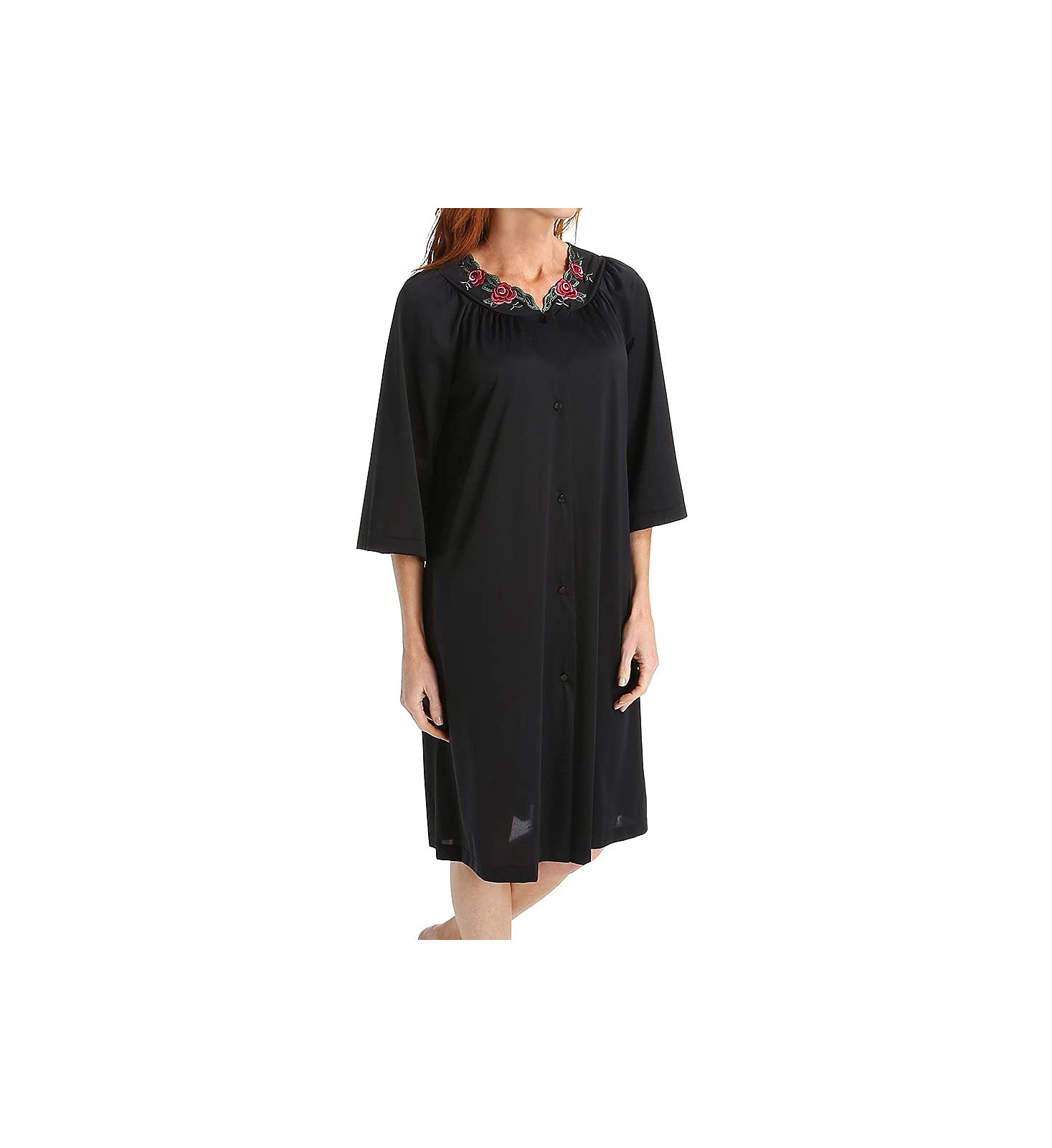 Shadowline Women's Petals 3/4 Sleeve Waltz Coat - 41 Inch Embroidered Robe/Nightgown - View #3