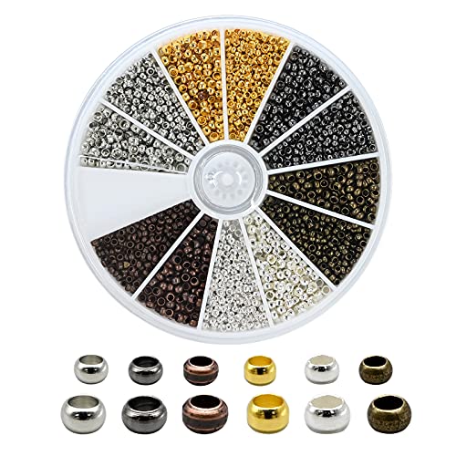 2250 Pièces Tube Perles à écraser, 6 Couleurs Perles à Sertir en Laiton 2mm / 2,5mm, Perle Ronde Perle a Ecraser ​Rond pour Bricolage Artisanat Fabrication de Bijoux Collier Bracelet Résultats Cover