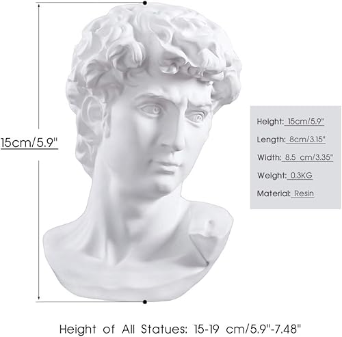 Miniatura 2 de Estatua de busto de yeso de 5.9 a 7.48 pulgadas, escultura de Michelangelo, David Venus Apolo, para decoración del hogar, arte, aficionado, Voltaire