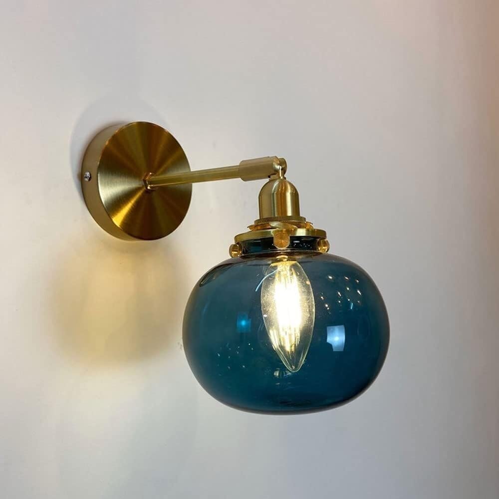 SWEMOPP Vintage Industrial Wall Sconce Rustic Farmhouse Bedside Wall Lamps with Amber Glass Blue Green Bathroom Vanity Wall Mount Lighting Fixture for Bedroom Living Room Hallway Porch Indoor