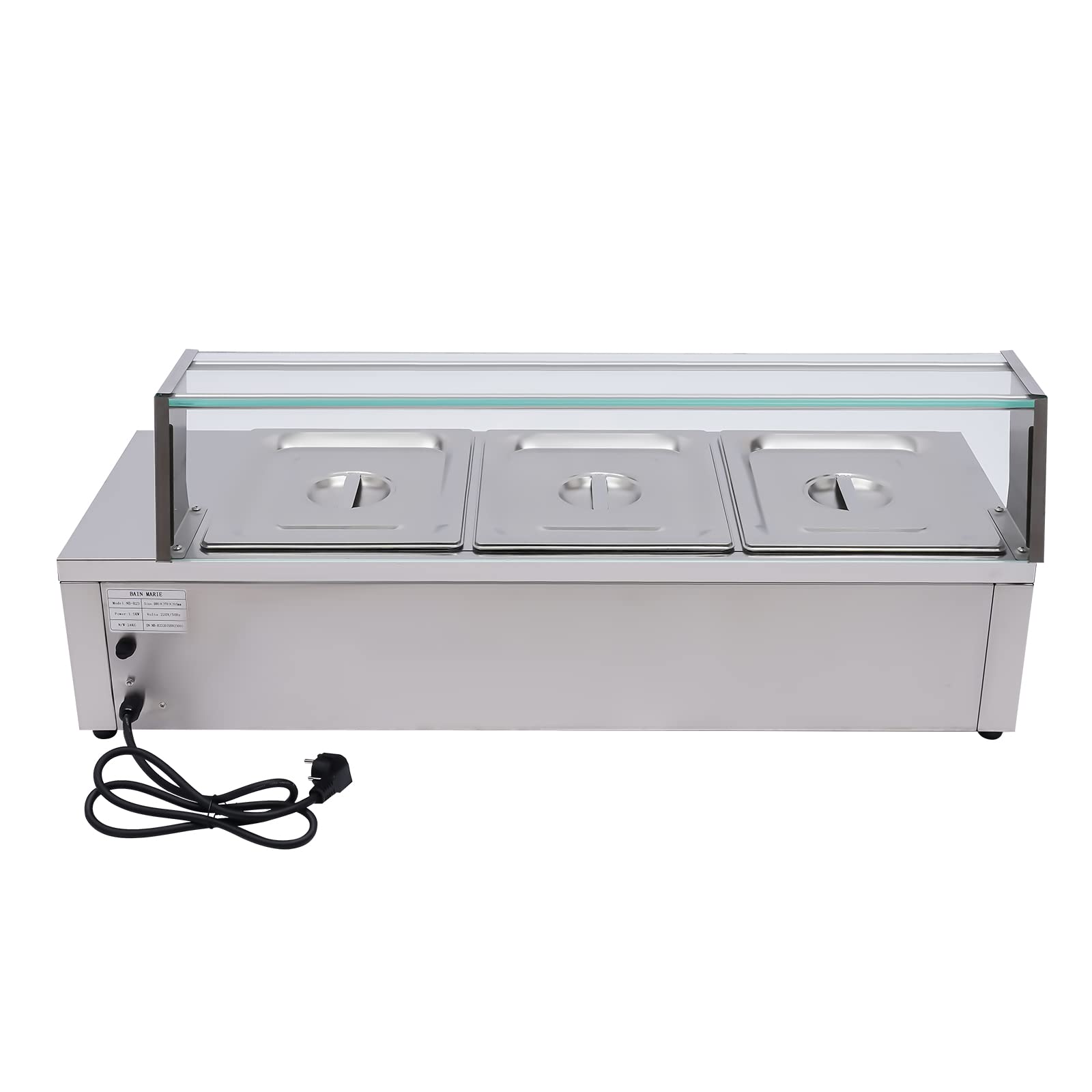 1200 W scaldavivande elettrico in acciaio inox 3 padelle x 1/2 GN bagnomaria con rubinetto di scarico, piano di lavoro elettrico, termostato regolabile 30-80 ℃