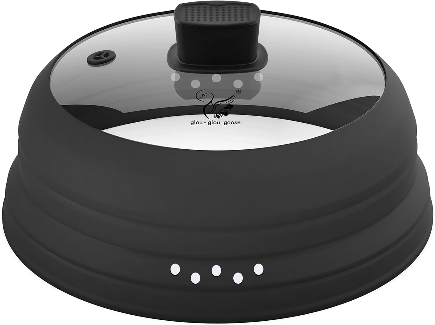 Tall Microwave Splatter Cover Glass Cover Guard Lid 5.8 inch Height with Collapsible Silicone for Food Pot Plate 8.5 inch Black