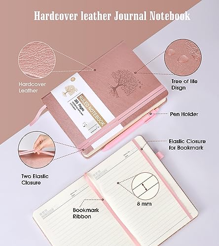 Image of Lined Journal Notebook -365 Pages A5 Thick Journals for Writing Ruled Notebook, Hardcover Leather Journals for Women Men, Daily Journal Notebook for Work, Note Taking, 100Gsm Lined Paper ( 5.75'' X 8.38'' Rose Gold)