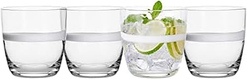 Everyday White Fitz & Floyd Fitz and Floyd - Juego de 4 vasos de whisky de doble Old Fashioned Rocks, 15 onzas, transparente