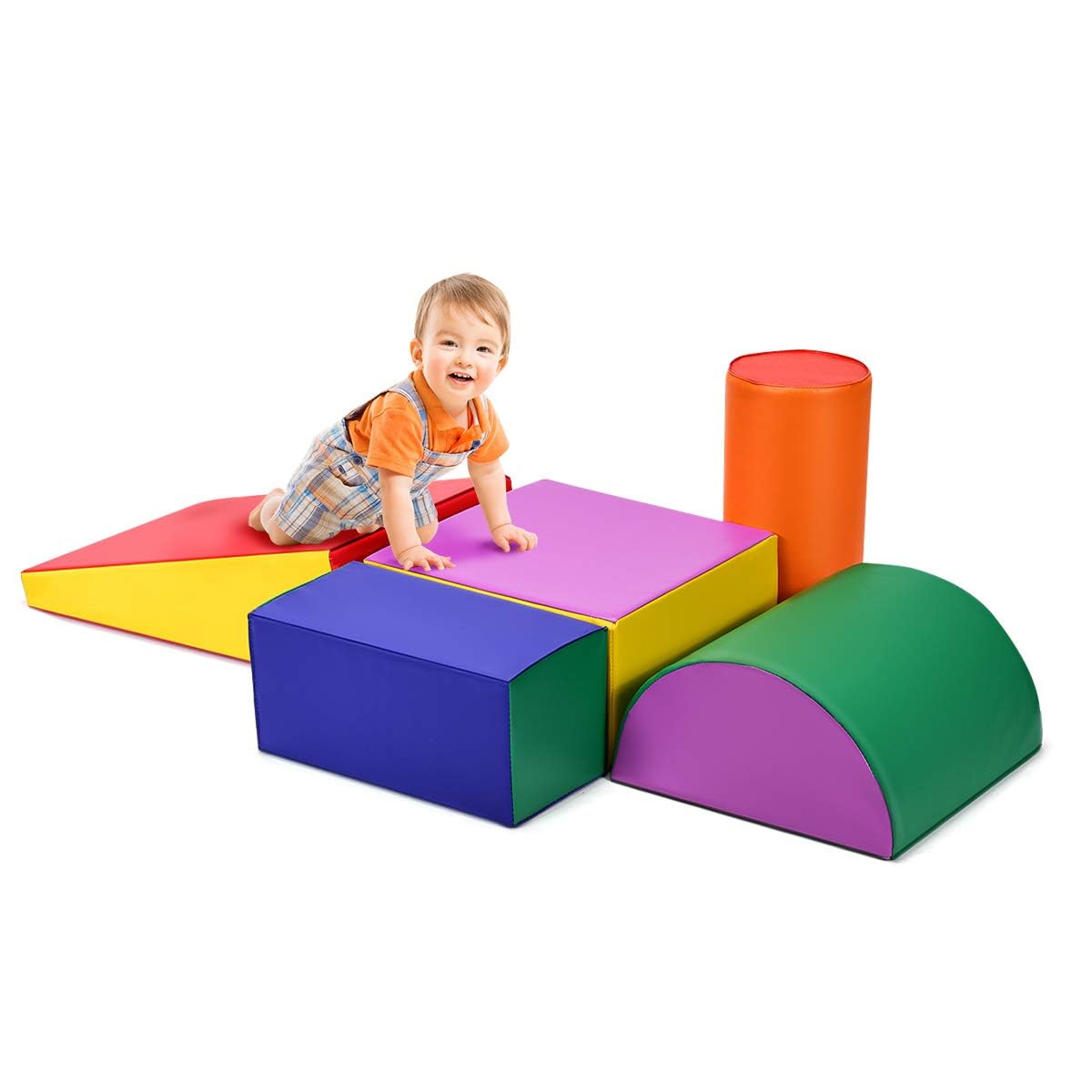 FANTASK Softbausteine, 5 TLG. Bauklötze zum Toben und Klettern, Großbausteine Mehrfarbig, Schaumstoffbausteine aus Schaumstoff, Riesenbausteine für Babys & Kleinkinder (Mehrfarbig)