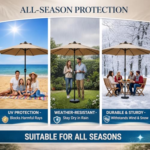 Image of Hukimoyo 8.5Ft Diameter Large Outdoor Patio Cantilever Offset Umbrella with Base Stand, Waterproof Heavy Duty Garden Parasol Sun Shade Canopy, Side Pole Umbrella for Backyard, Poolside, Deck, Lawn, Terrace, Cafe.