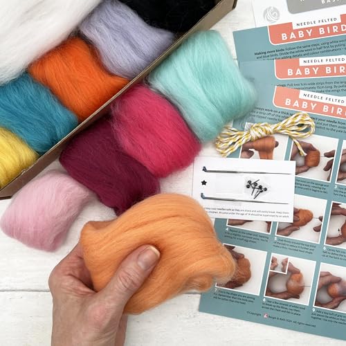 Image of Bergin & Bath Needle Felting Kit Baby Birds - Adult and Teen Arts and Craft Kit for Making Three Little Wool Needle Felted Bird Decorations
