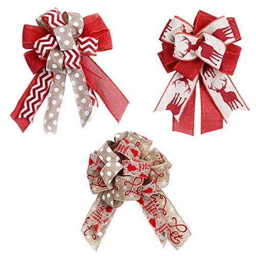 Christmas Tree Topper,Christmas Velvet Toppers Bow,Xmas Ornament With Glitter Satin Mesh,For Christmas Tree Festival Holiday Party (11.81X7.87Inch, Red-Bowknot) #TOP3