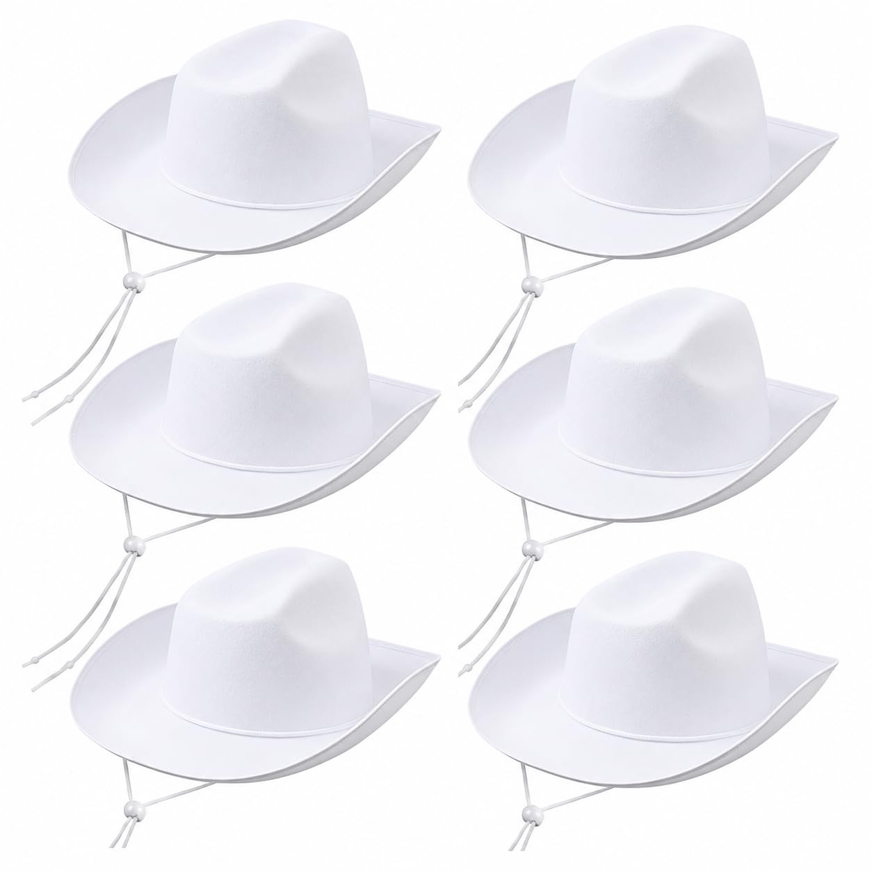 LYCN Lot de 6 chapeaux de cowboy blancs pour homme et femme - Chapeaux de cowgirl occidentaux en feutre avec cordon de serrage réglable au niveau du cou - Pour adolescents, adultes, fêtes, cosplay
