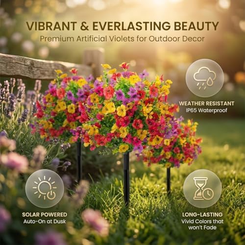 ROVIA Withaffect UV Resistant Artificial Outdoor Flowers: 16" Artificial Flowers for Outdoors - Waterproof Faux Flower Garden Stakes - Spring Decor for Yard Lawn Patio Walkway Porch Home - 3