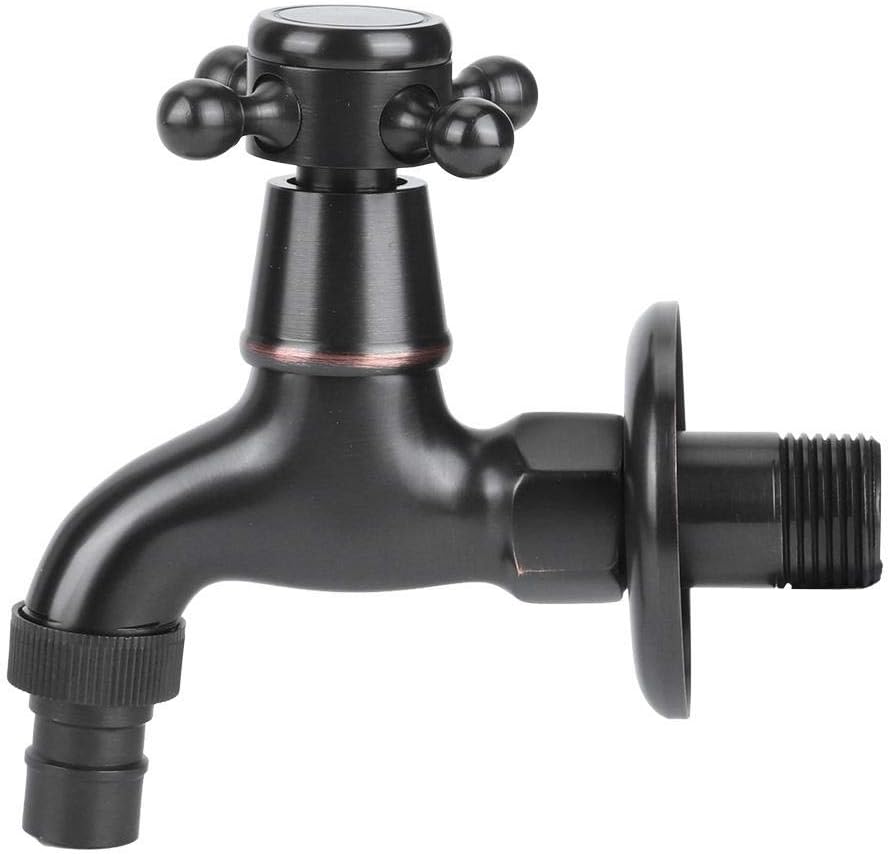 Retro Style Washing Machine Faucet G1/2" Thread Black Brass Quick Open Tap with Classic Cross Handle Ideal for Bathroom and Garden Use & Stylish