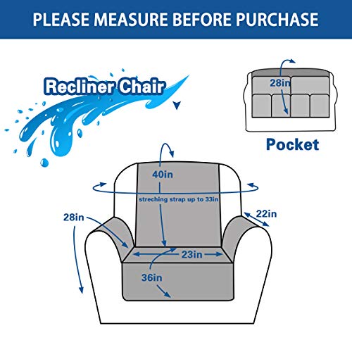 Honest Reversible Recliner Slipcover, Water Resistant Recliner Chair Cover With Side Pockets,Washable Recliner Protector Cover With Elastic Straps For Pets Kids Children Dog(23In,Dark Grey&Grey) #TOP6