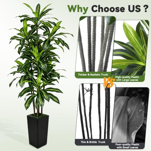 CyanGrove 7FT Artificial Dracaena Tree with Tall Black Planter - Large Fake Tree with Lifelike Leaves - Tall Faux Floor Plants for Indoor Outdoor, Artificial Trees Indoor for Home Office Room Decor by CyanGrove - Used condition - Image 4