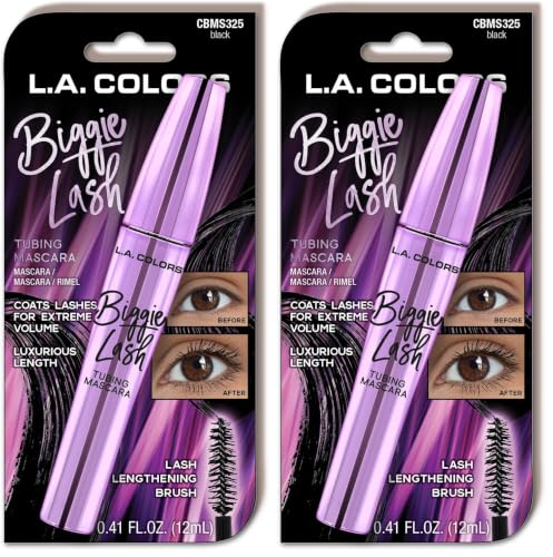 L.A. COLORS Biggie Lash Tubing Mascara, Black - Carded CBMS325 (Pack of 2)