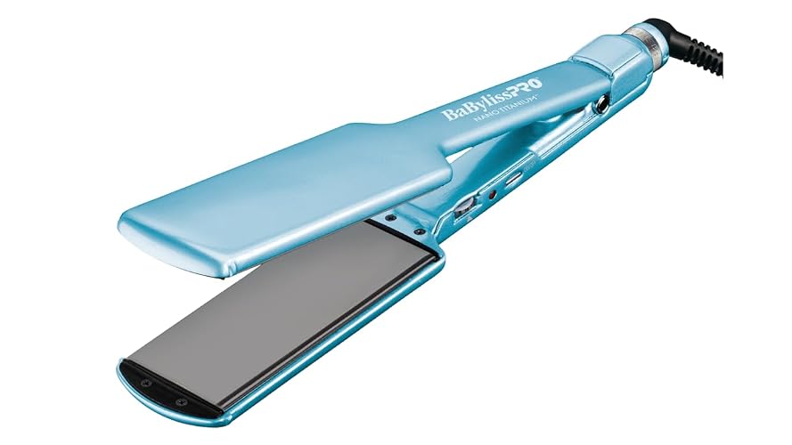 BaBylissPRO Nano Titanium & Ceramic Ultra-Slim Hair Straightener, Extra-Long Dual Voltage Flat Iron with Floating Plates - 2" Inch Wide - Blue