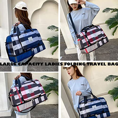 2022 New Foldable Dry/Wet Separation Travel Bag, Knowledee Lightweight Waterproof Foldable Travel Duffel Bag Large Capacity Expandable Folding Women's Sports Gym Tote for Sports, Camping (Blue)4