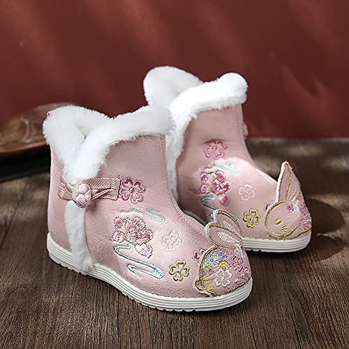 Short Boots for Toddler Gilrs Cloth Shoes Ethnic Style Cotton Boots Warm Winter Snow (Pink, 8-9 Years Little Child)4
