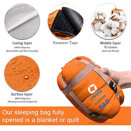 Image of ECOOPRO Warm Weather Sleeping Bag - Portable, Waterproof, Compact Lightweight, Comfort with Compression Sack - Great for Outdoor Camping, Backpacking & Hiking-83 L x 30 inch W Fits Adults