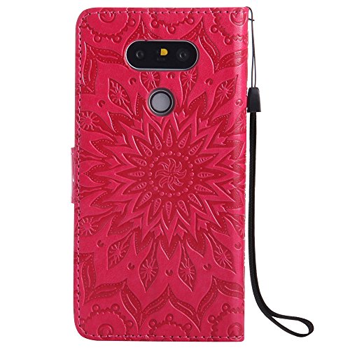 Xyx Wallet Case For Lg G5,[Sun Flower] Premium Flip Pu Leather Magnetic Closure Tpu Bumper Slim Fit Cover For Lg G5 H820 Ls992 H830, Red #TOP2