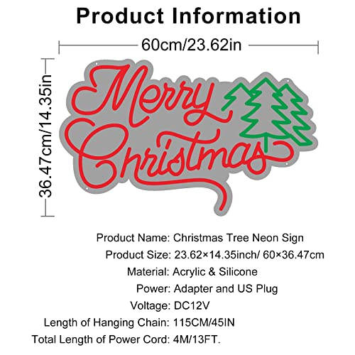 Image of Neon Signs Merry Christmas Tree Neon Lights for Wall Decor LED Neon Light Sign Lighted for Window Bedroom Christmas Party Decorations 23.6x14.35''