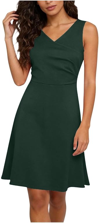 FZYLQY Womens Summer 2026 Casual A-Line Flowy Mini Dress V Neck Sleeveless Tank Dresses Solid Beach Vacation Party Outfit