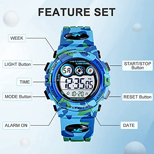 Image of GOLDEN HOUR Watches for Kids Digital Sport Waterproof Boys Girls Watch Outdoor 12 /24 H Alarm EL Backlight Stopwatch Military Child Wristwatch Ages 3-15