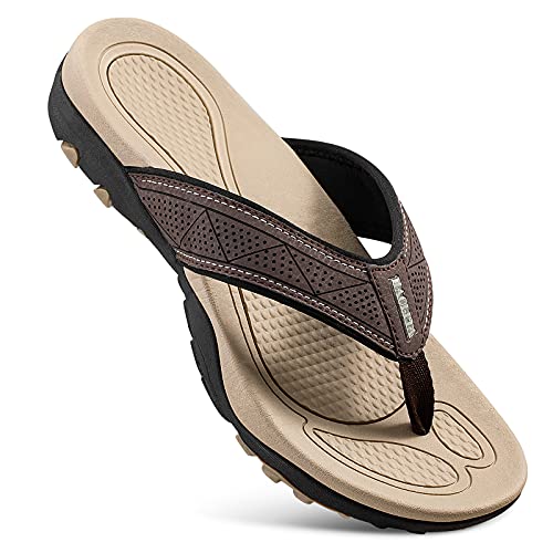 Tongs en cuir homme soulagement voûte plantaire sandales confortables marron