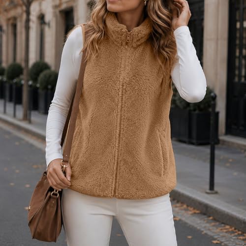 MaMiDay Sherpa Fleece Vest Women Zip-Up Sleeveless Winter Jacket Coat - image 5