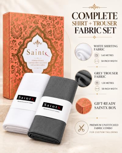 Image of SaintX Men's Unstiched Premium Giftpack | 120 GSM Cotton Rich Shirt Fabric | 280 GSM 4-Way Stretchable Trouser Fabric | Made-to-Measure Essential (SAINTFB08)