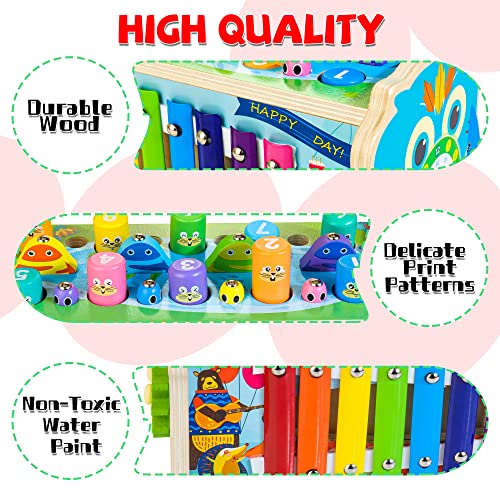 7-in-1 Wooden Hammering & Pounding Toy for Kids, Whack-a-Mole Game with Magnetic Woodpecker Worms Fish Rod Montessori Educational Activity Toys with Hammers & Mallets Gift for Toddlers Age 1 2 3 - Thumbnail 6