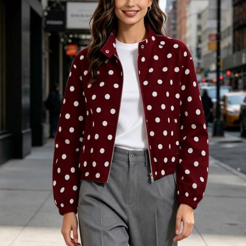 SHOPESSA Women Polka Dot Jacket Zip Up Cropped Bomber Jackets with Pockets - image 3