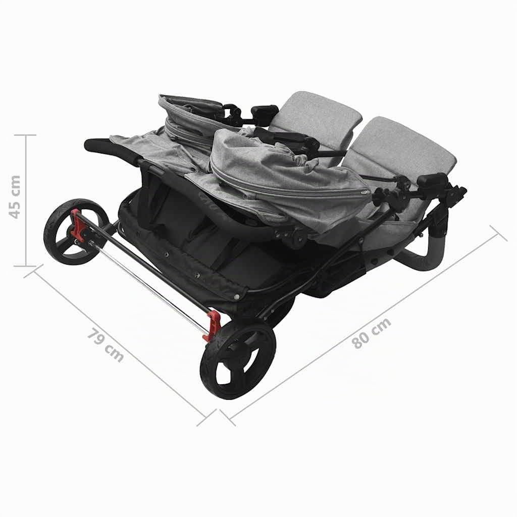 vidaXL Carrito para Gemelos Cochecito Sillita Gemelar Silla de Paseo Canasta Niños Dosel Plegable Reposapiés Ajustable de Acero Gris Claro