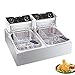 WWJQ Freidora Eléctrica De Doble Cilindro 2500W*2 5L*2 Acero Inoxidable Freidora Eléctrica, con Termostato Y Temporizador, con Cesta Freidora, para Patatas Fritas Deep Fryer,Pollo Frito
