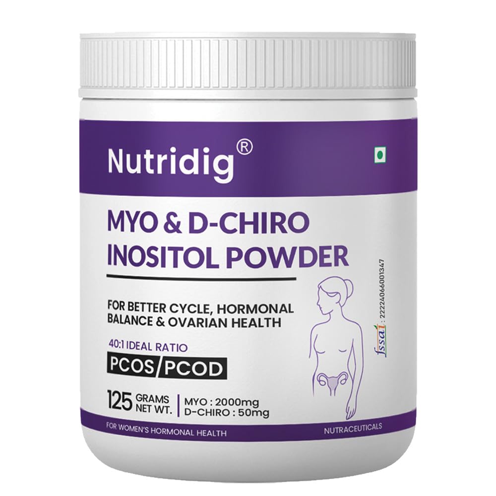 Nutridig® Myo-Inositol & D-Chiro Inositol Powder – Clinically Balanced 40:1 Ratio | Pharma Grade Inositol for PCOS, Hormone Balance & Manstural Health | 125g - 30 DAYS SUPPLY