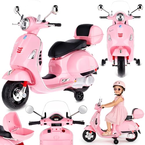 Moto électrique Vespa rose enfant le cadeau d'anniversaire idéal avec MP3